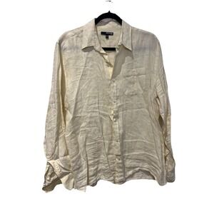 Murano Linen Soft Yellow Long Sleeve Button Shirt Men's Large Beach Preppy